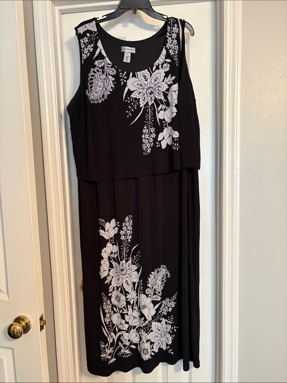 Catherines Black Maxi Dress with White Floral Print